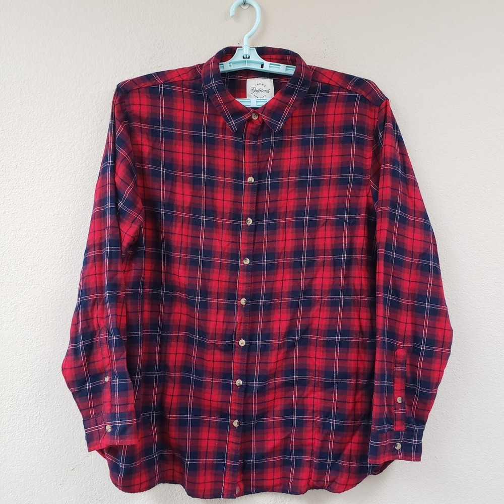 Jachs Girlfriend Shirt Women's XXL XXLarge Button Up Flannel Red Blue Plaid
